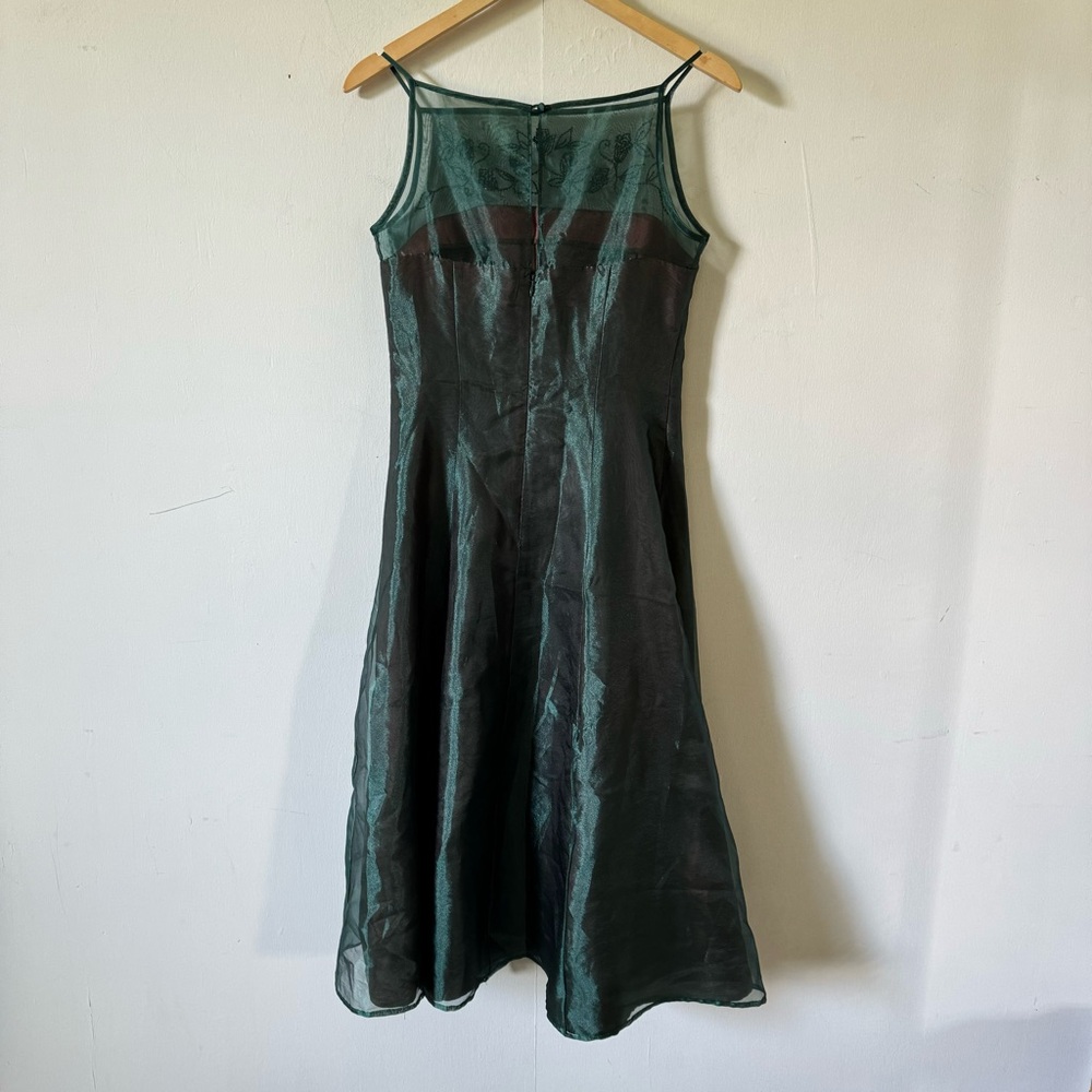 Vintage 90s Dress Forrest Fairy Green Sheer‎ Beaded Iridescent Prom Party size 8 - Picture 6 of 10